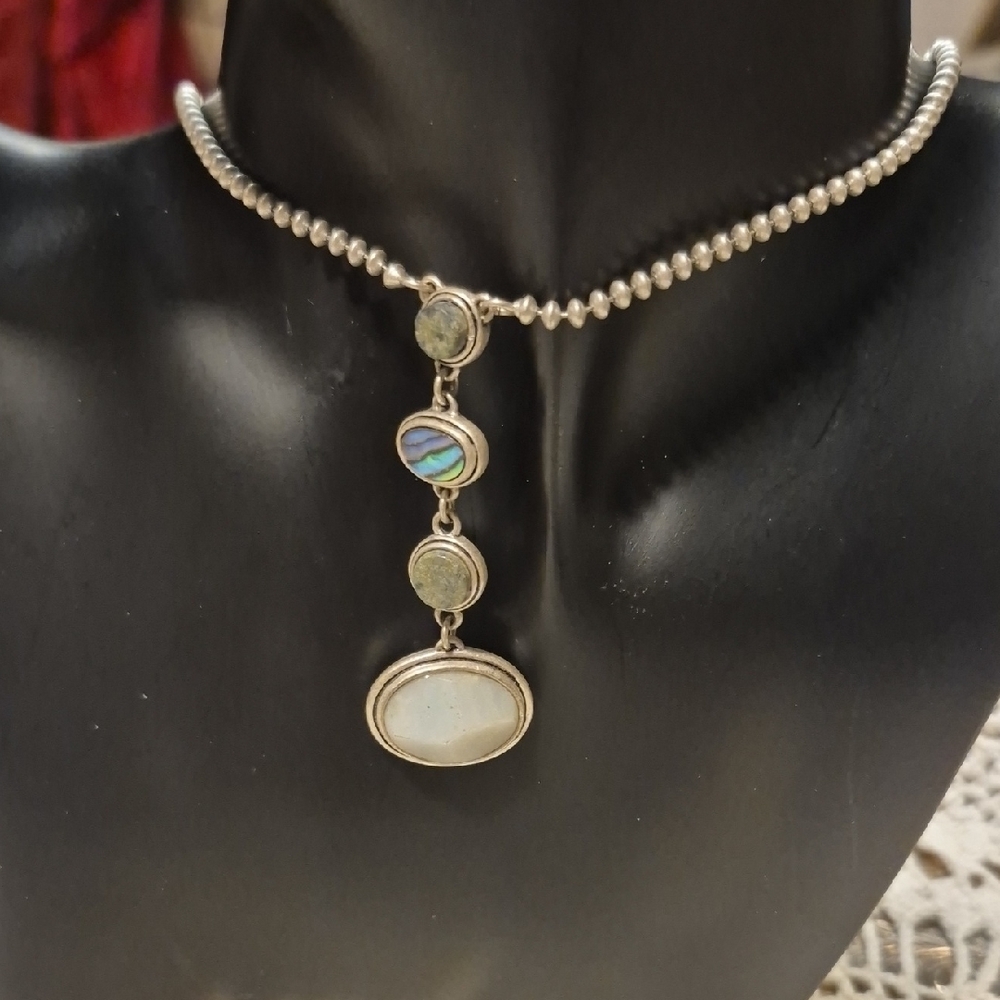 Kenneth Cole New York Silver Necklace with Blue and Green Stones